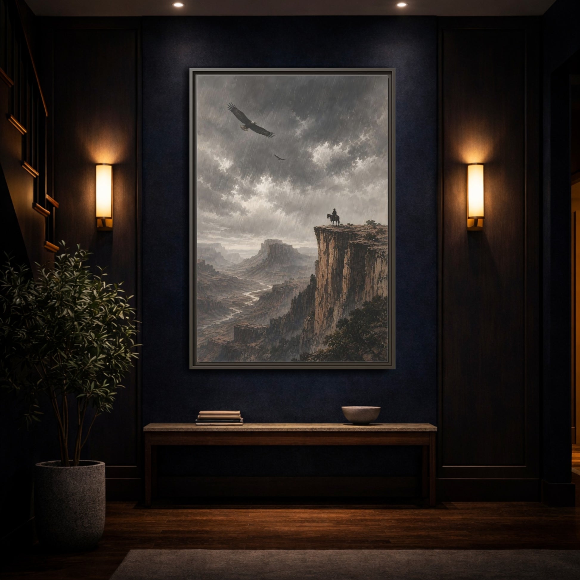 Mockup 4. Nature Canyon Vista Canyon Storm shown as stretched canvas wall art