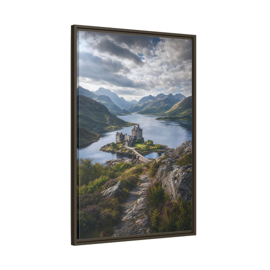 Main Mockup. Nature Castle Green Blue Grey Castle shown as stretched canvas wall art