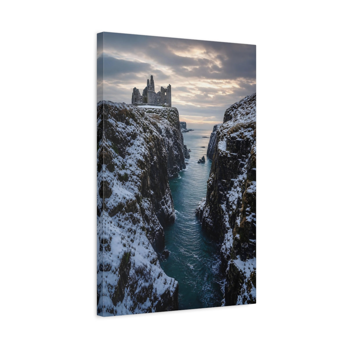 Side Mockup 3. Nature Castle Ruin Winter Castle shown as stretched canvas wall art