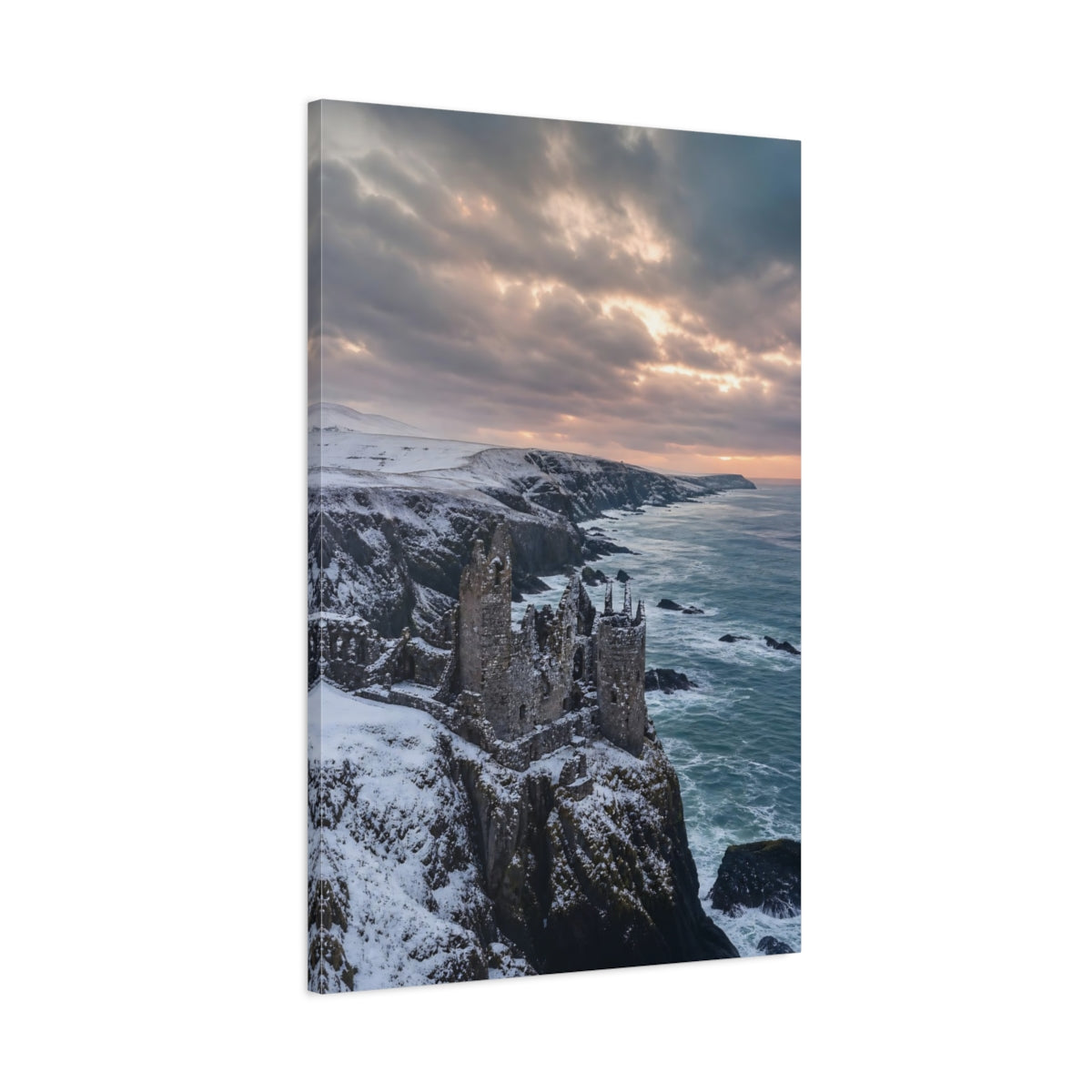Main Mockup. Nature Castle Ruin Winter Castle Coast shown as stretched canvas wall art