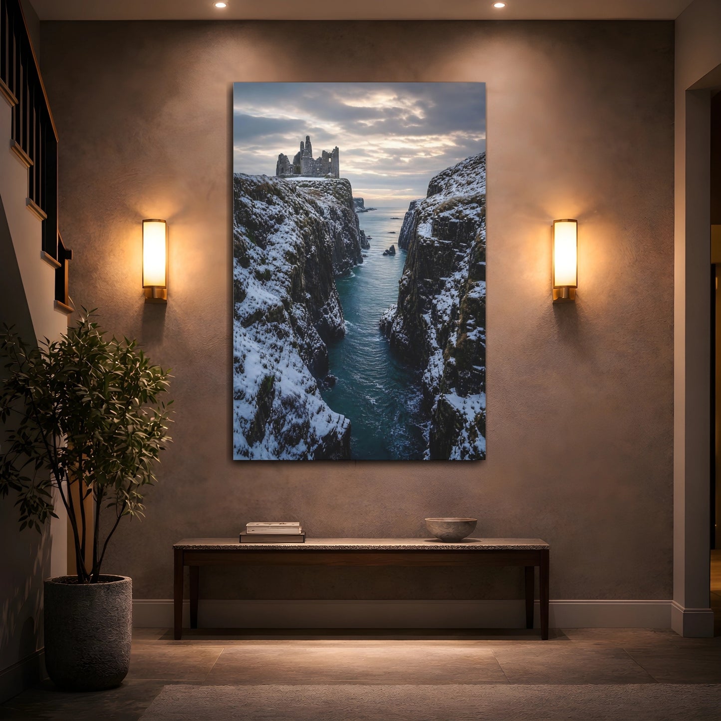 Mockup 2. Nature Castle Ruin Winter Castle shown as stretched canvas wall art