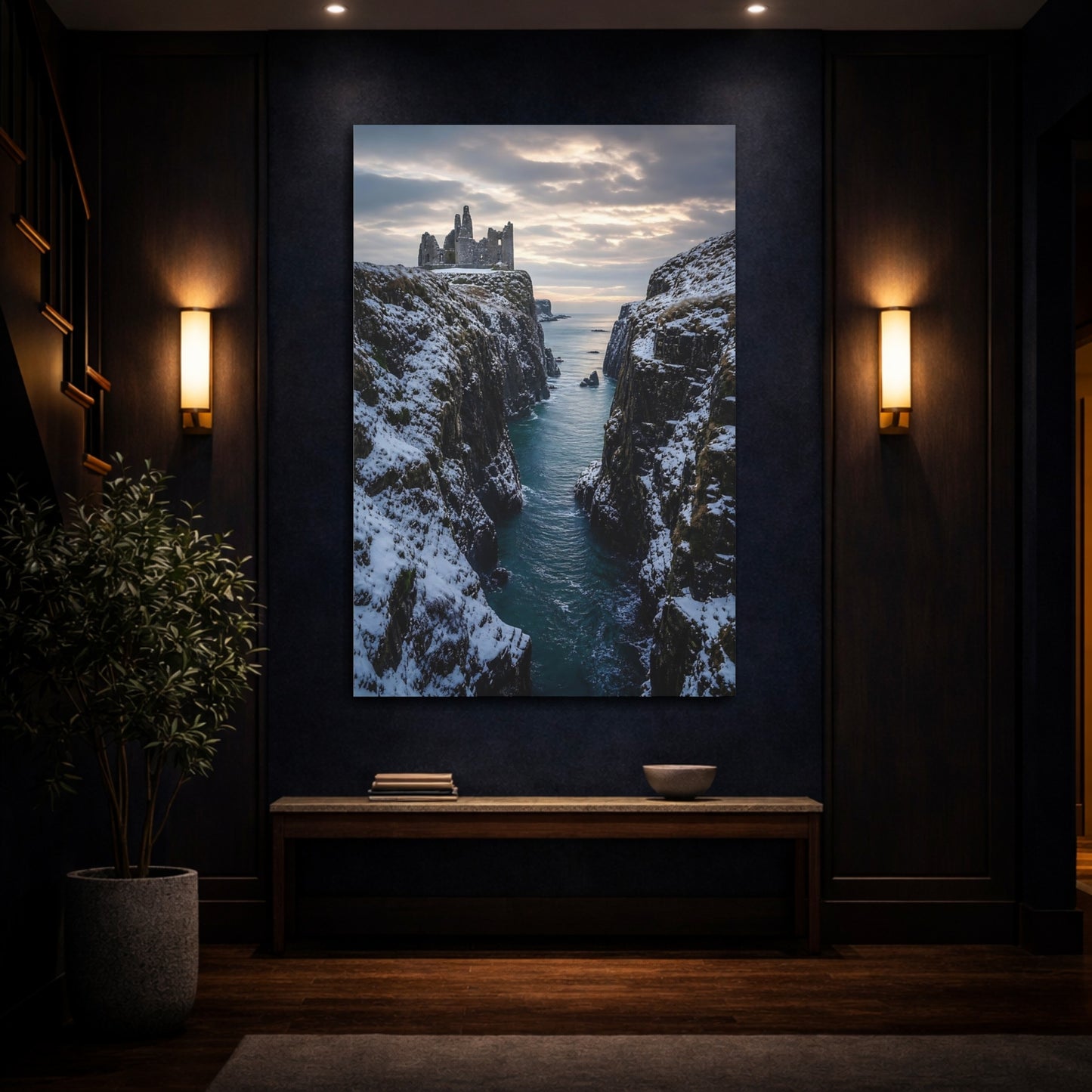 Mockup 4. Nature Castle Ruin Winter Castle shown as stretched canvas wall art