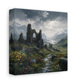 Side Mockup 2. Nature Castle Ruins Grey Green Landscape shown as stretched canvas wall art