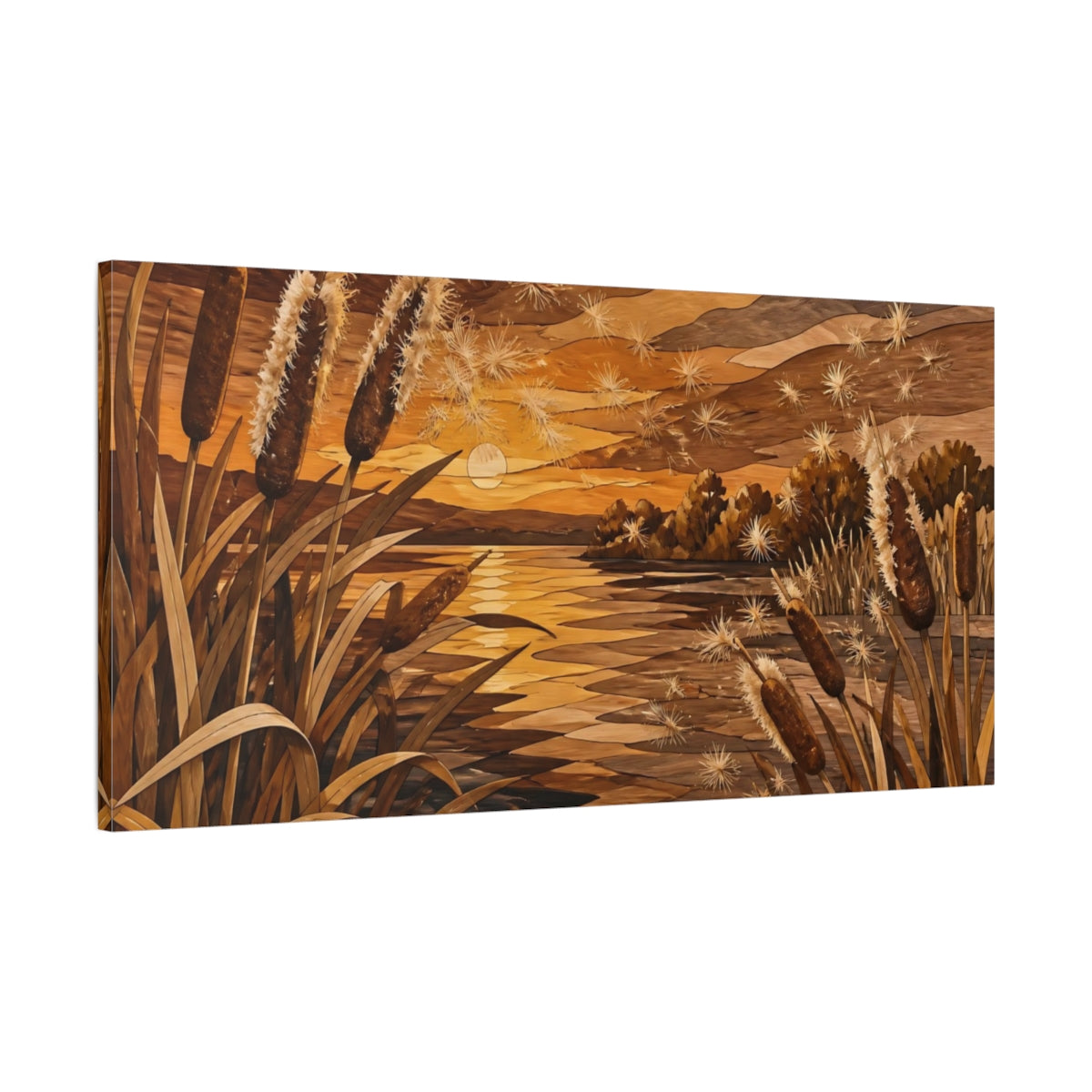 Main Mockup. Nature Cattail Sunset shown as canvas print