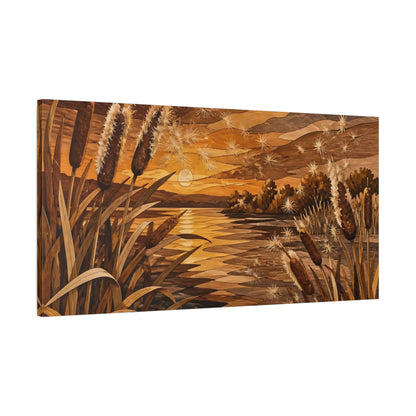 Main Mockup. Nature Cattail Sunset shown as canvas print