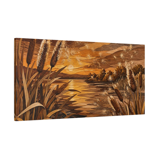 Main Mockup. Nature Cattail Sunset shown as canvas print