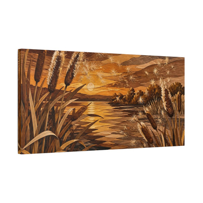 Side Mockup 1. Nature Cattail Sunset shown as canvas print