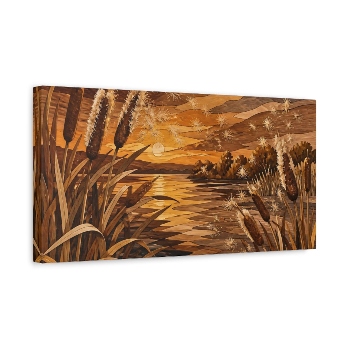 Side Mockup 3. Nature Cattail Sunset shown as canvas print