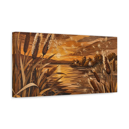 Side Mockup 3. Nature Cattail Sunset shown as canvas print