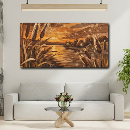 Mockup 2. Nature Cattail Sunset shown as canvas print