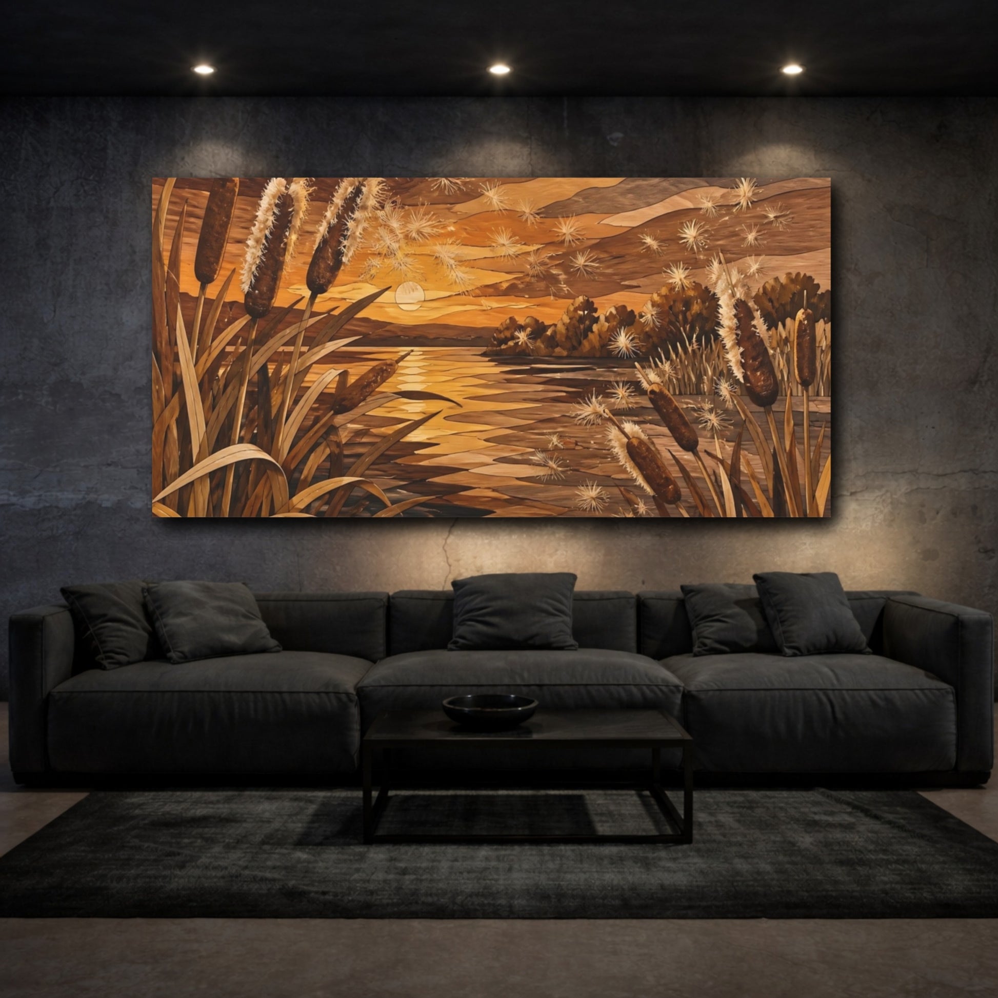 Mockup 3. Nature Cattail Sunset shown as canvas print