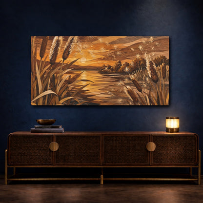 Mockup 4. Nature Cattail Sunset shown as canvas print