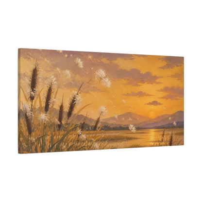 Main Mockup. Nature Cattails At Sunset shown as canvas print
