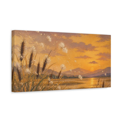 Side Mockup 3. Nature Cattails At Sunset shown as canvas print