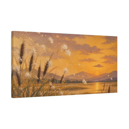 Side Mockup 1. Nature Cattails At Sunset shown as canvas print