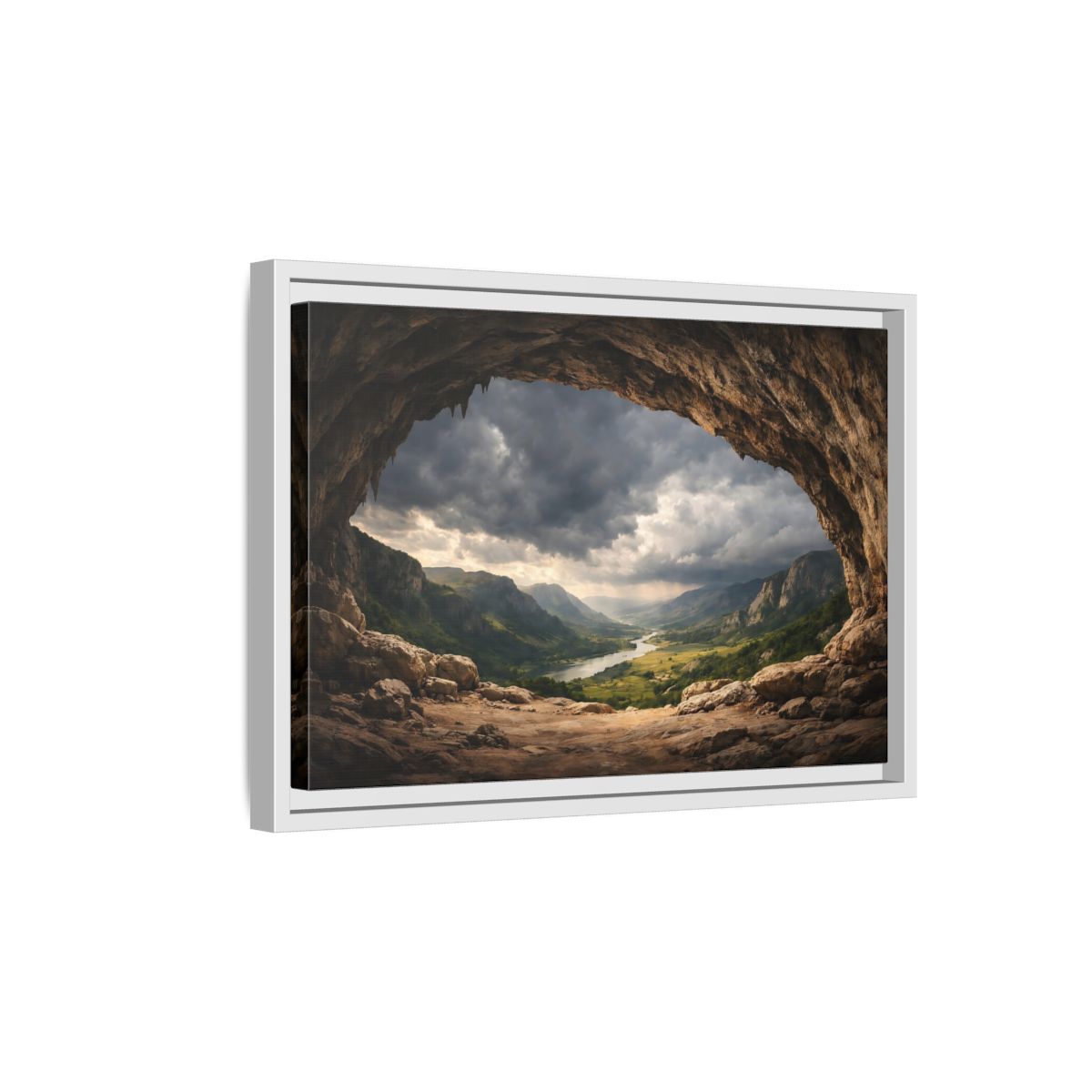 Side Mockup 4. Nature Cave Entrance Brown And Green shown as stretched canvas wall art