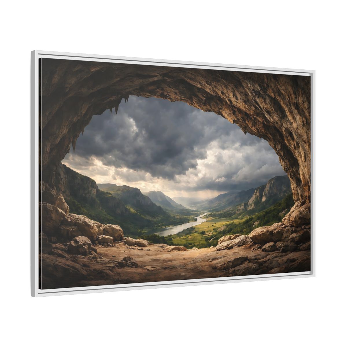 Side Mockup 7. Nature Cave Entrance Brown And Green shown as stretched canvas wall art