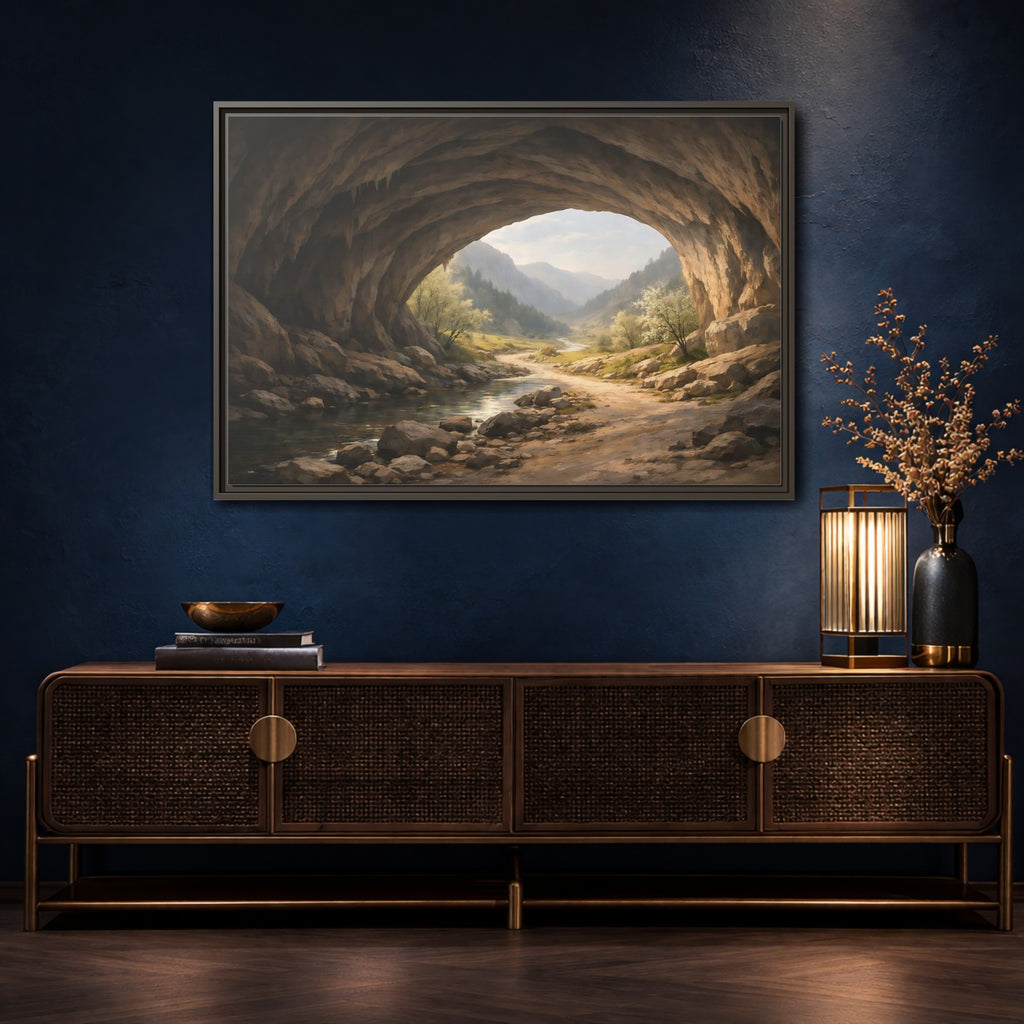 Mockup 4. Nature Cave Entrance Cave Landscape shown as stretched canvas wall art