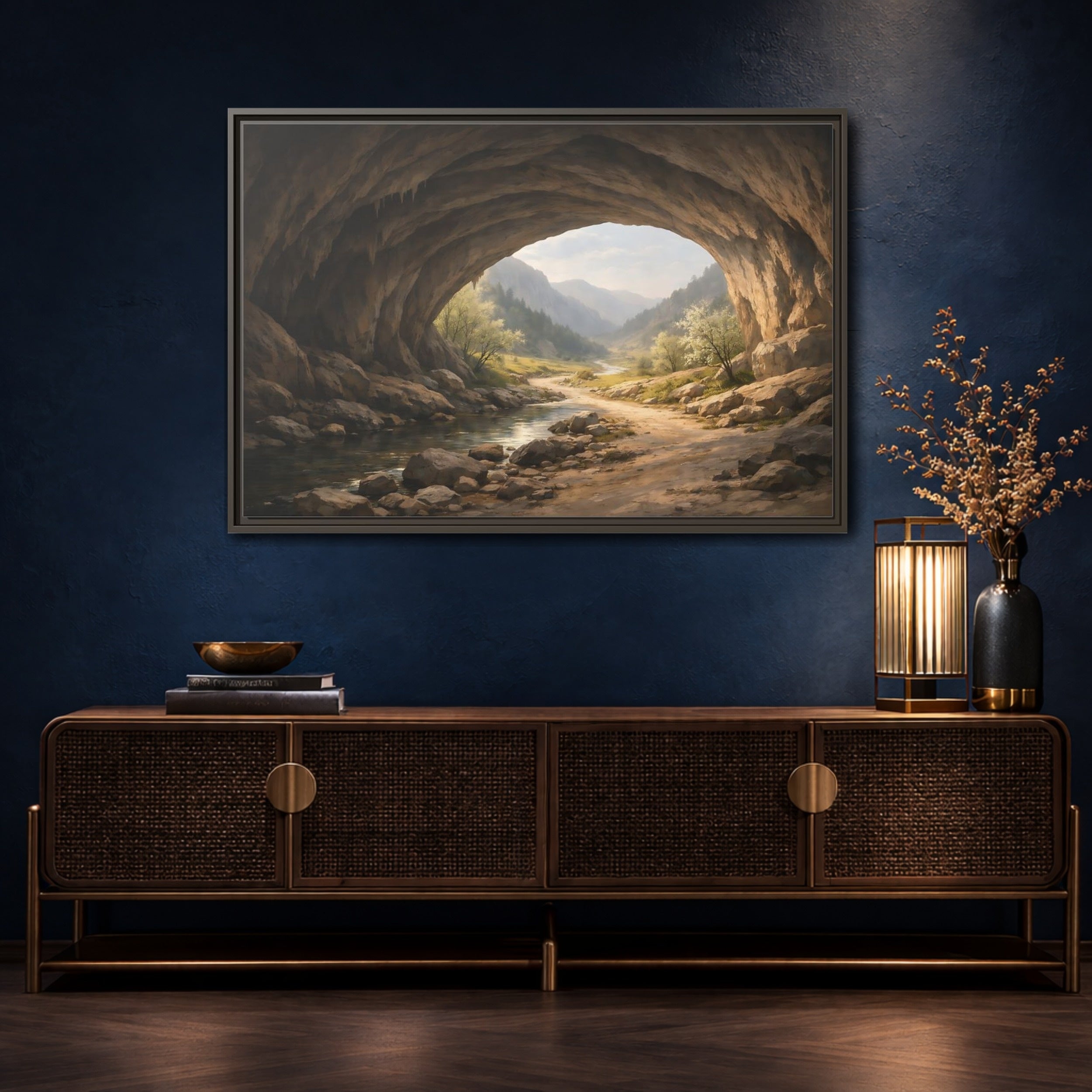 Mockup 4. Nature Cave Entrance Cave Landscape shown as stretched canvas wall art
