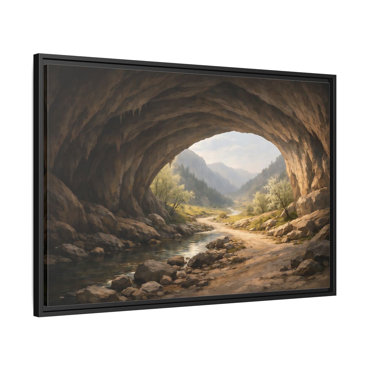 Side Mockup 13. Nature Cave Entrance Cave Landscape shown as stretched canvas wall art