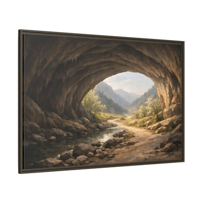 Side Mockup 8. Nature Cave Entrance Cave Landscape shown as stretched canvas wall art