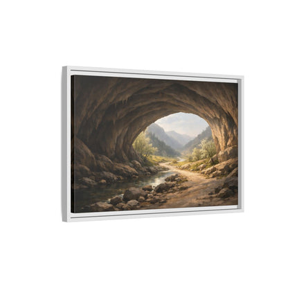 Side Mockup 1. Nature Cave Entrance Cave Landscape shown as stretched canvas wall art
