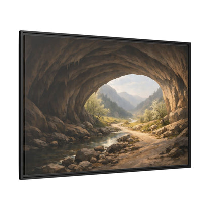 Side Mockup 12. Nature Cave Entrance Cave Landscape shown as stretched canvas wall art