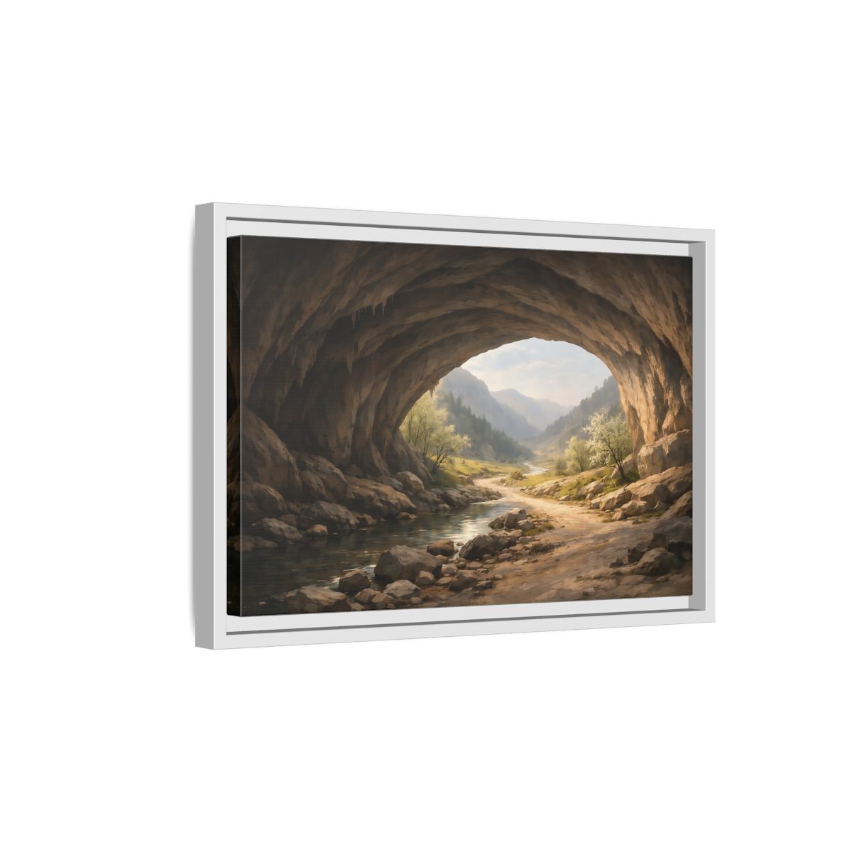 Side Mockup 4. Nature Cave Entrance Cave Landscape shown as stretched canvas wall art