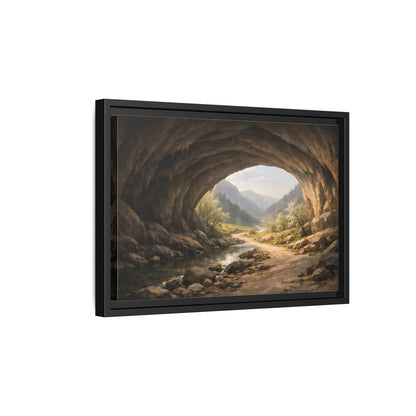 Side Mockup 6. Nature Cave Entrance Cave Landscape shown as stretched canvas wall art