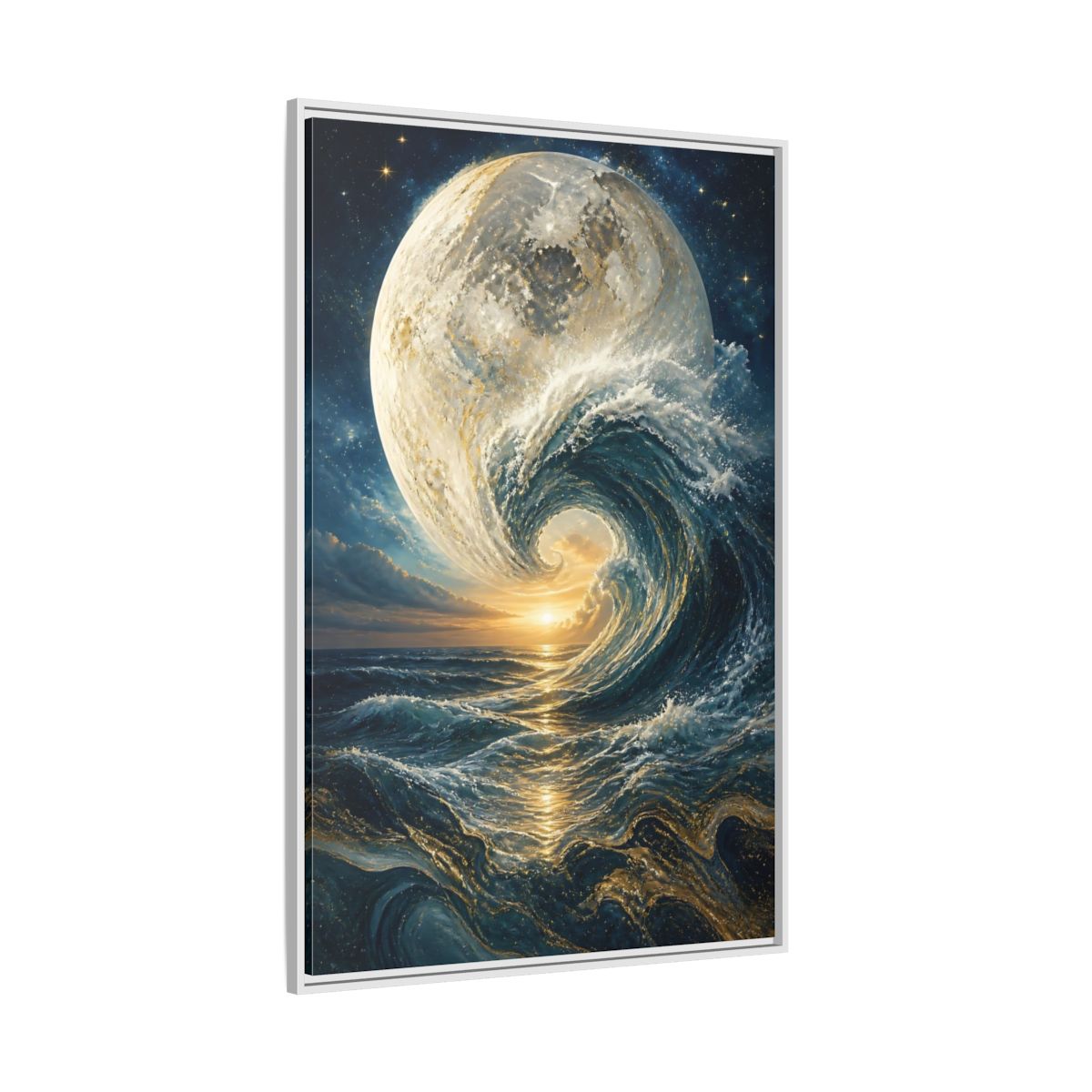 Side Mockup 7. Nature Celestial Wave Blue And Gold shown as stretched canvas wall art
