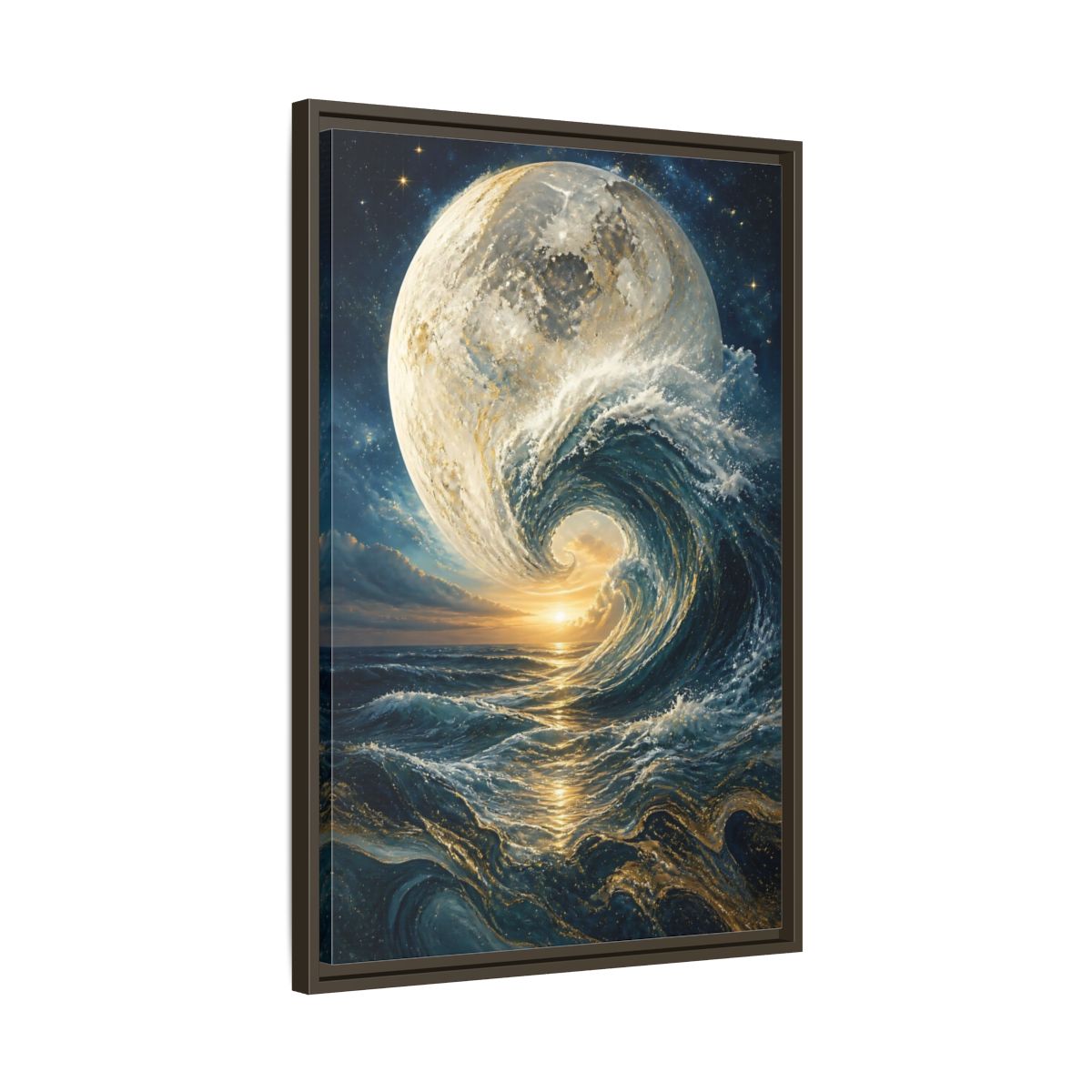 Side Mockup 11. Nature Celestial Wave Blue And Gold shown as stretched canvas wall art