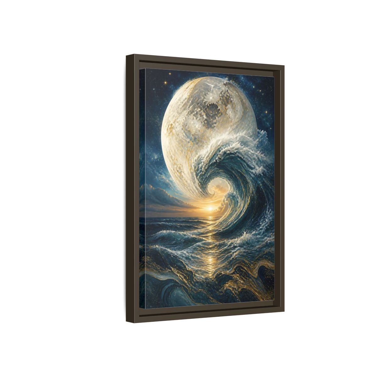 Side Mockup 5. Nature Celestial Wave Blue And Gold shown as stretched canvas wall art