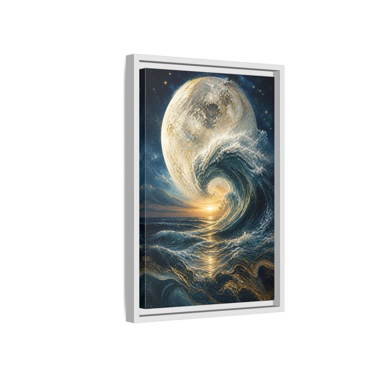Side Mockup 4. Nature Celestial Wave Blue And Gold shown as stretched canvas wall art