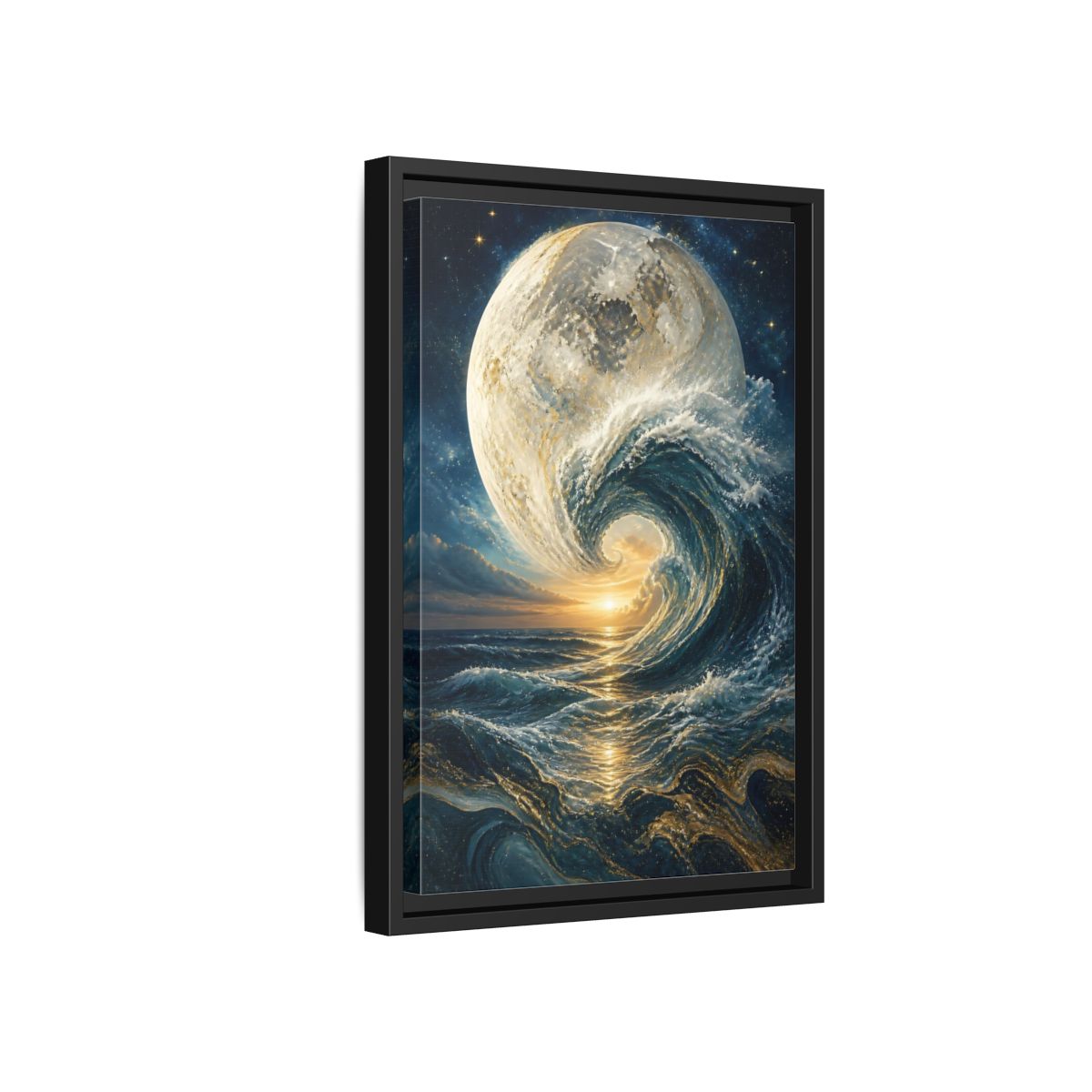 Side Mockup 6. Nature Celestial Wave Blue And Gold shown as stretched canvas wall art