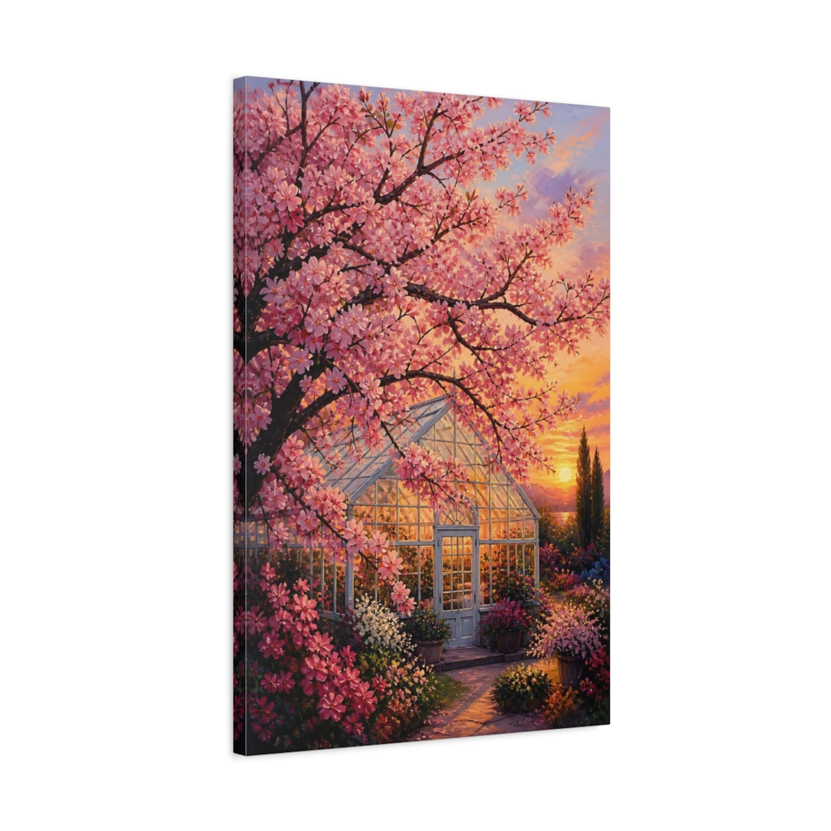 Side Mockup 2. Nature Cherry Blossom Pink Cherry Blossom shown as stretched canvas wall art