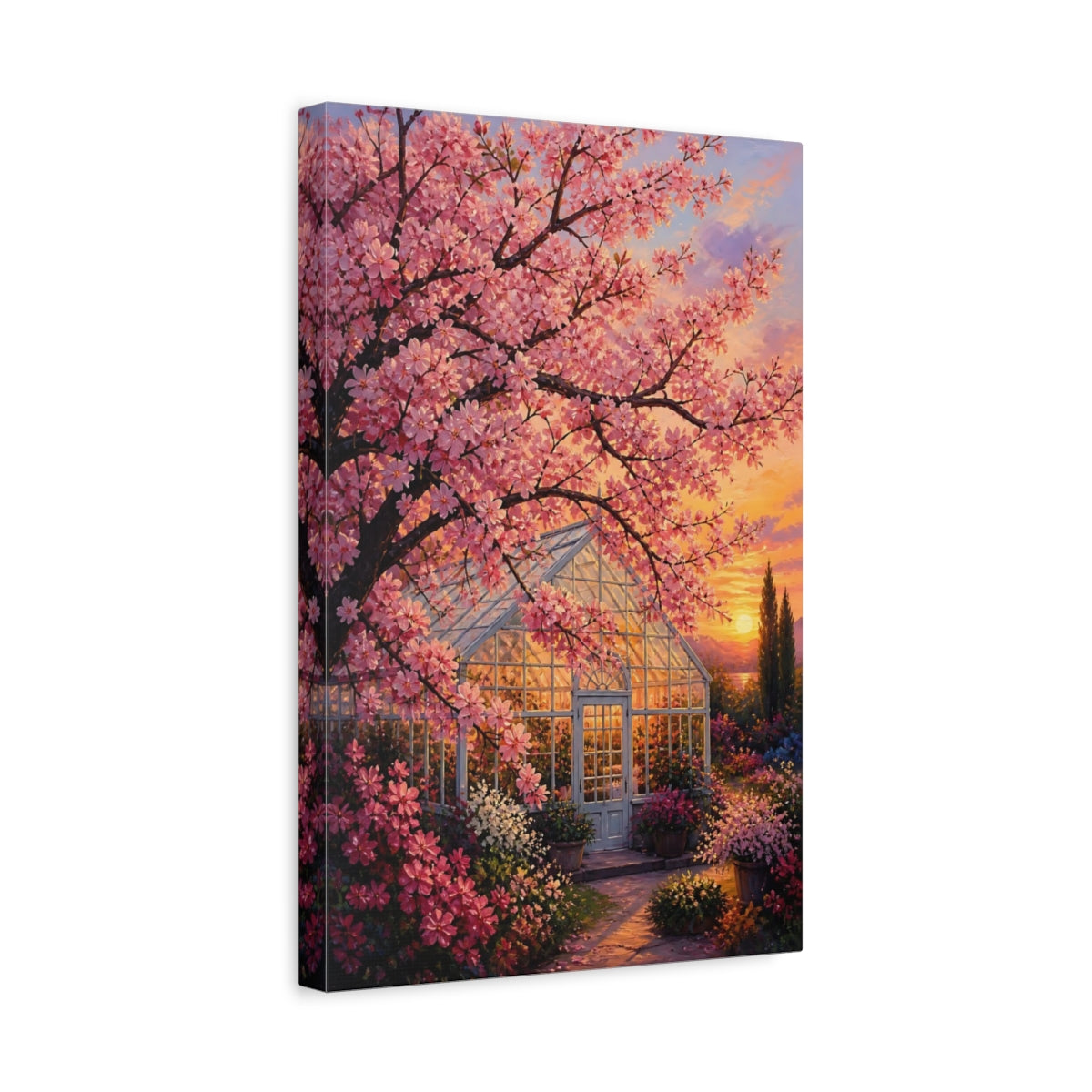 Side Mockup 4. Nature Cherry Blossom Pink Cherry Blossom shown as stretched canvas wall art