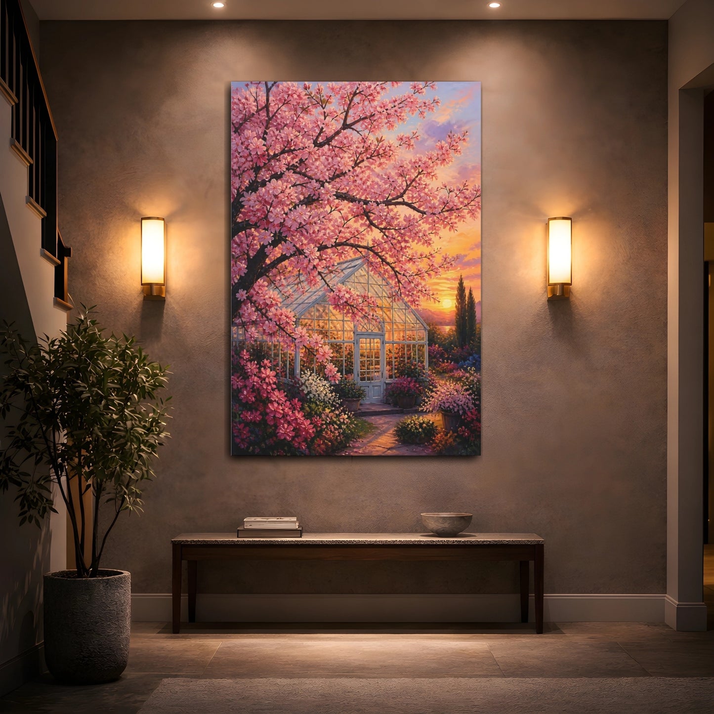 Mockup 2. Nature Cherry Blossom Pink Cherry Blossom shown as stretched canvas wall art