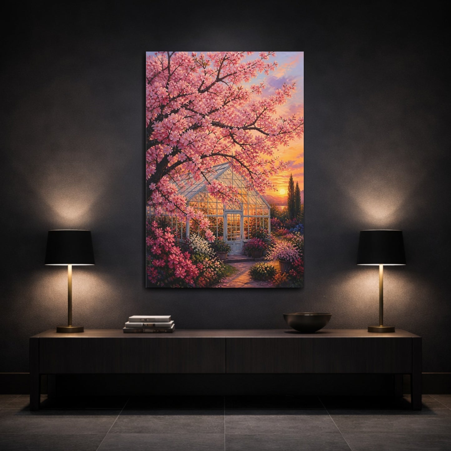 Mockup 3. Nature Cherry Blossom Pink Cherry Blossom shown as stretched canvas wall art