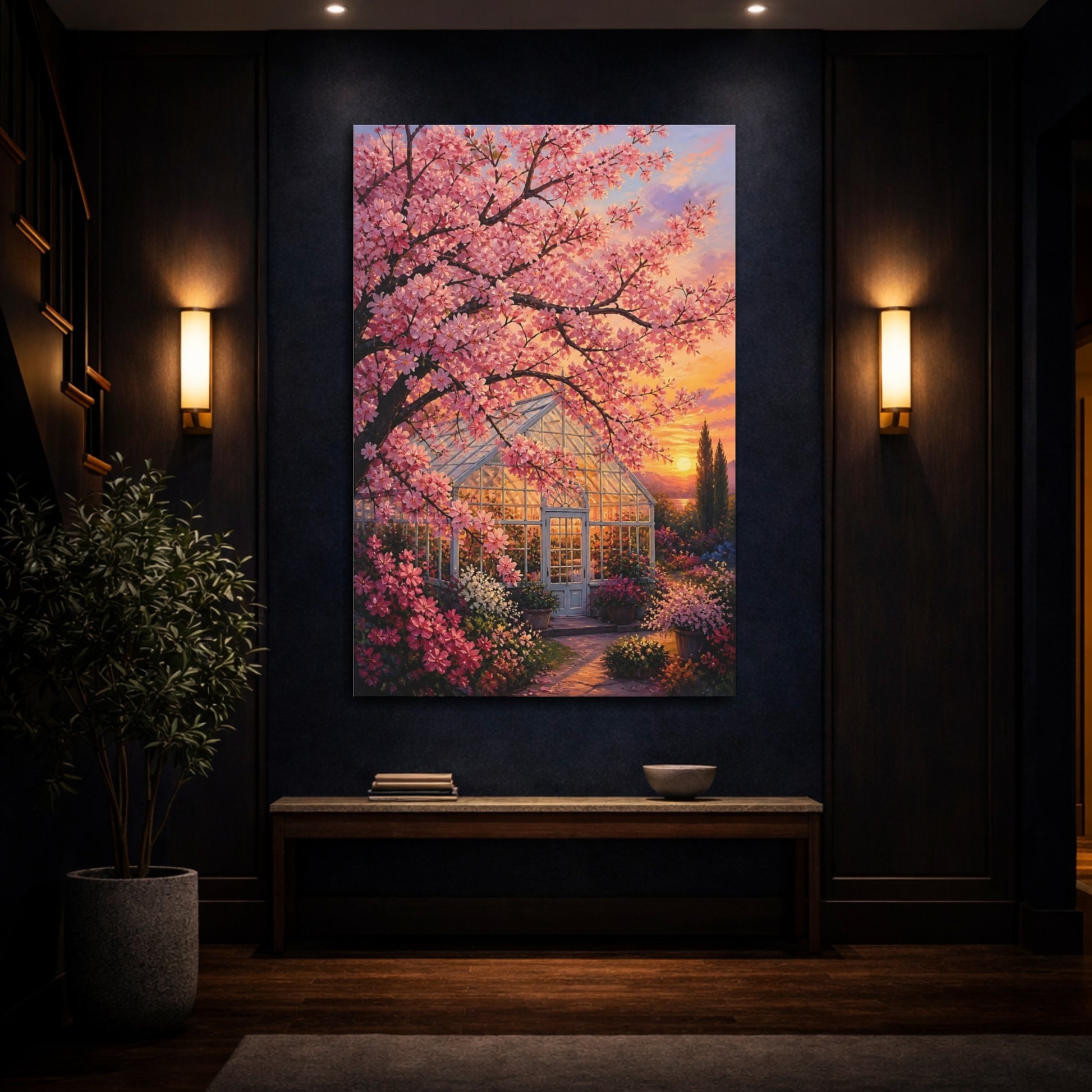 Mockup 4. Nature Cherry Blossom Pink Cherry Blossom shown as stretched canvas wall art