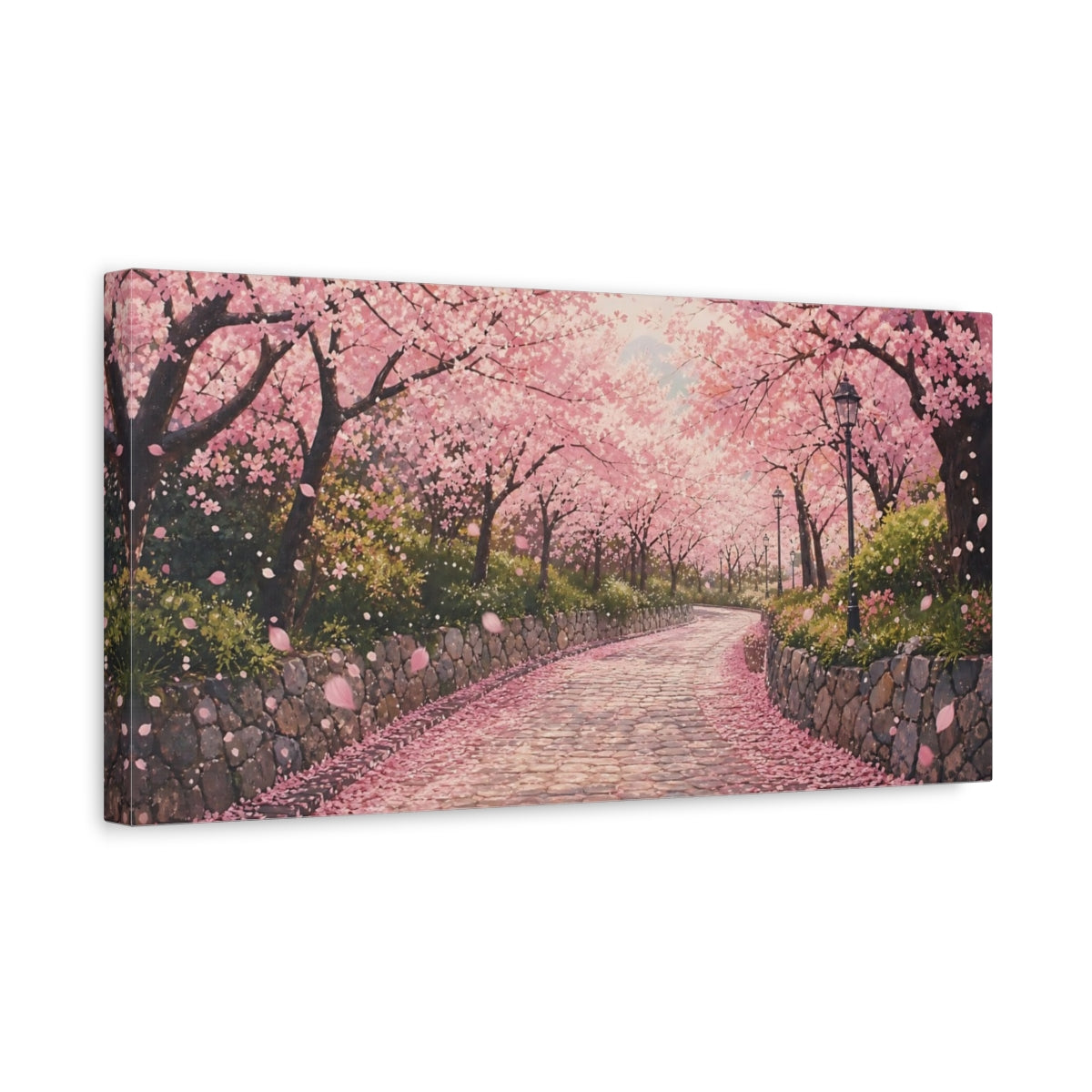 Side Mockup 3. Nature Cherry Blossoms Pink Cherry Blossoms shown as stretched canvas wall art