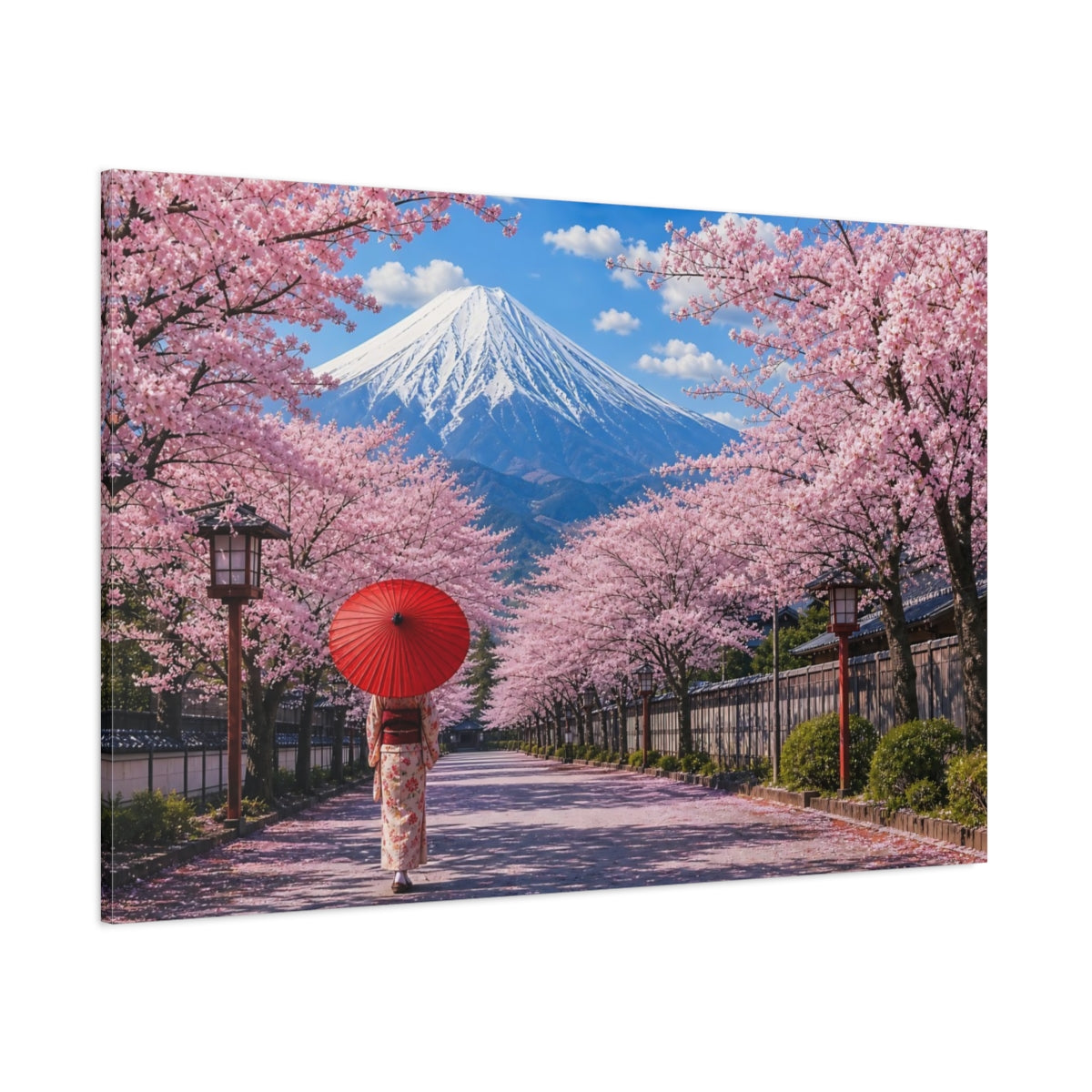 Side Mockup 1. Nature Cherry Blossoms Pink Cherry Blossoms shown as stretched canvas wall art