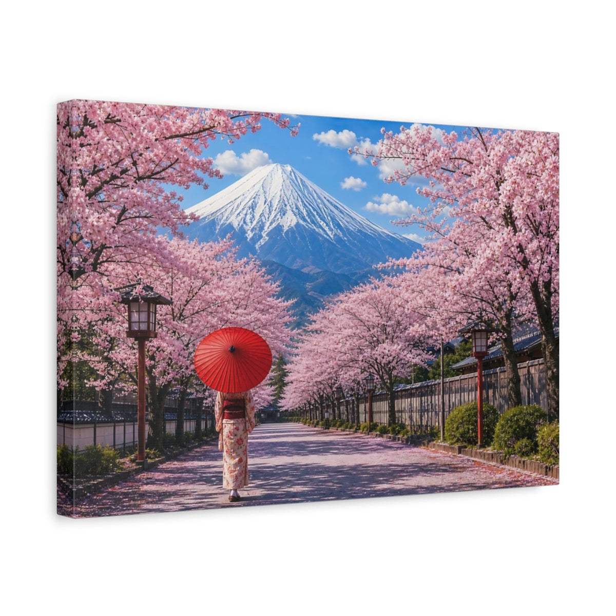 Side Mockup 4. Nature Cherry Blossoms Pink Cherry Blossoms shown as stretched canvas wall art