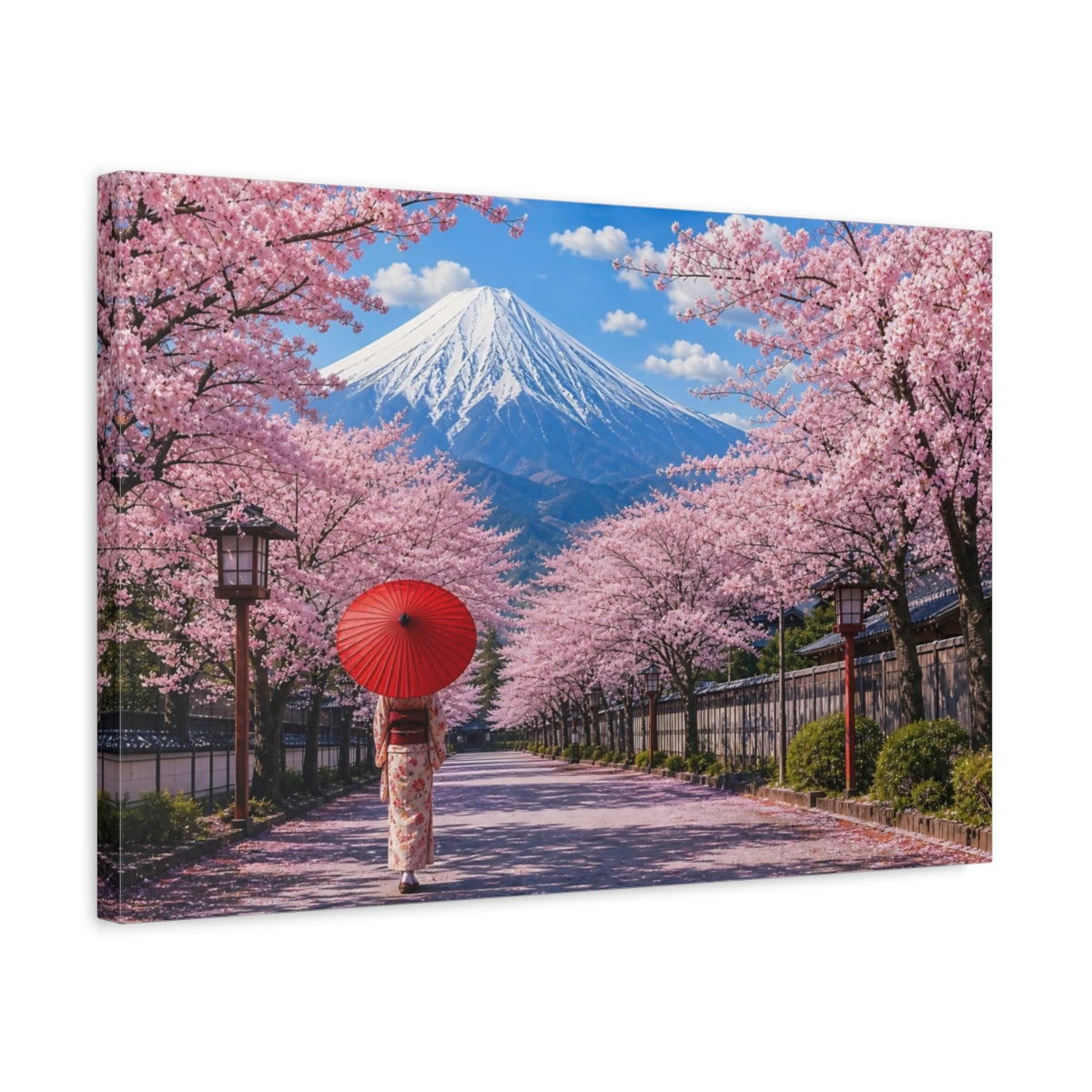 Side Mockup 3. Nature Cherry Blossoms Pink Cherry Blossoms shown as stretched canvas wall art