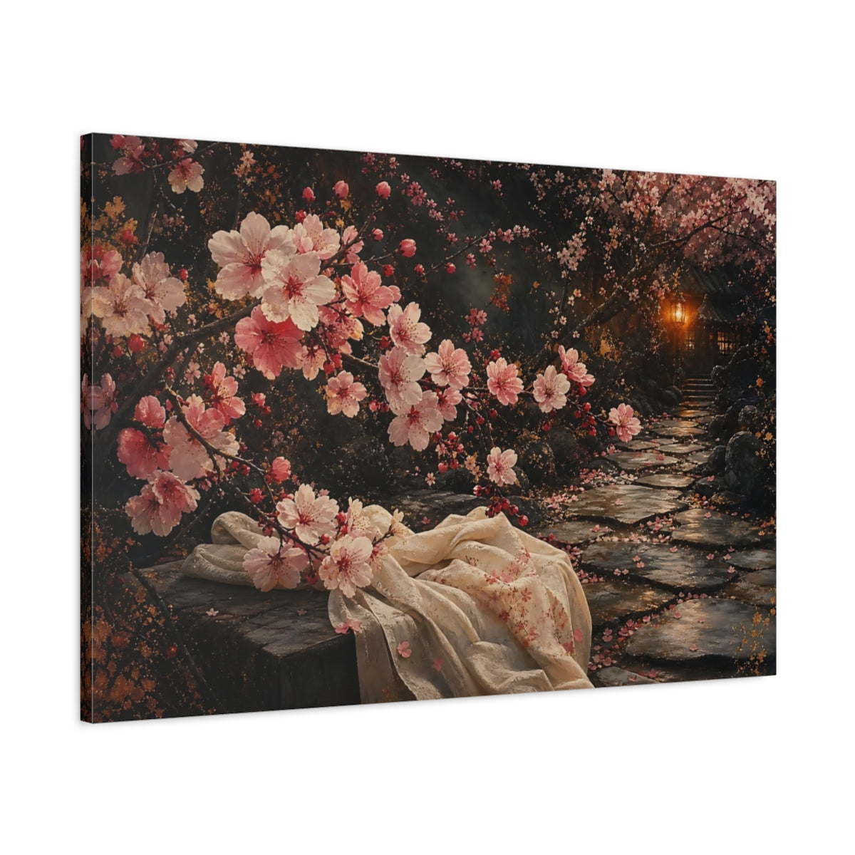Main Mockup. Nature Cherry Blossoms Pink Cherry Blossom shown as stretched canvas wall art