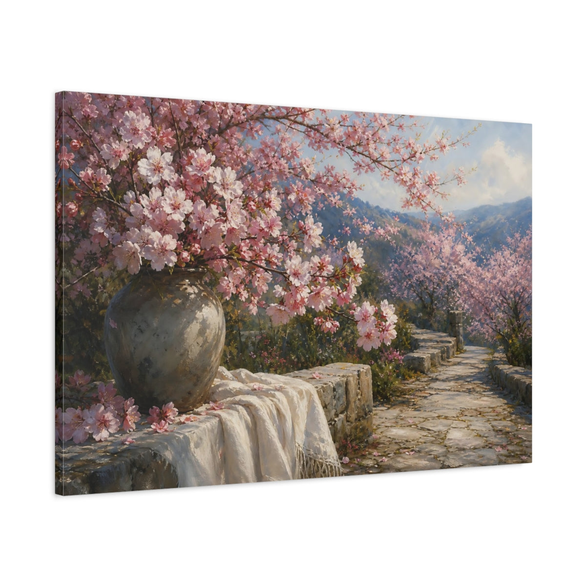 Main Mockup. Nature Cherry Blossoms Pink Cherry Blossoms shown as stretched canvas wall art
