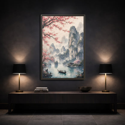Mockup 3. Nature Cherry Blossoms Pink Cherry Blossoms shown as stretched canvas wall art
