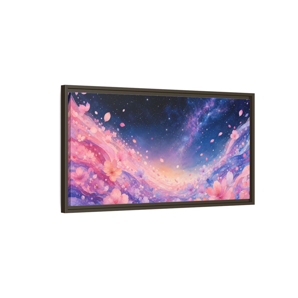 Main Mockup. Nature Cherry Blossoms Pink Floral Galaxy shown as stretched canvas wall art
