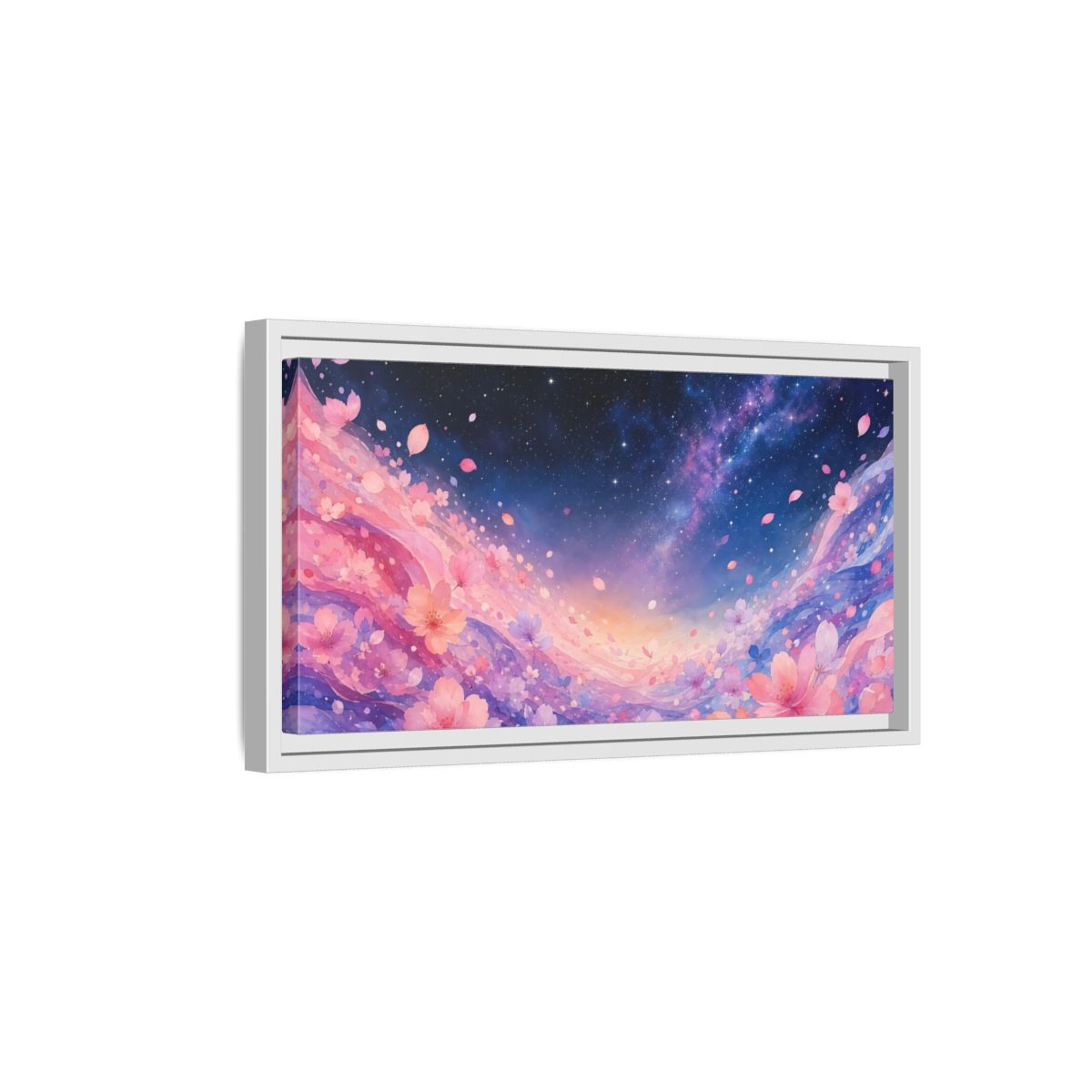 Side Mockup 6. Nature Cherry Blossoms Pink Floral Galaxy shown as stretched canvas wall art