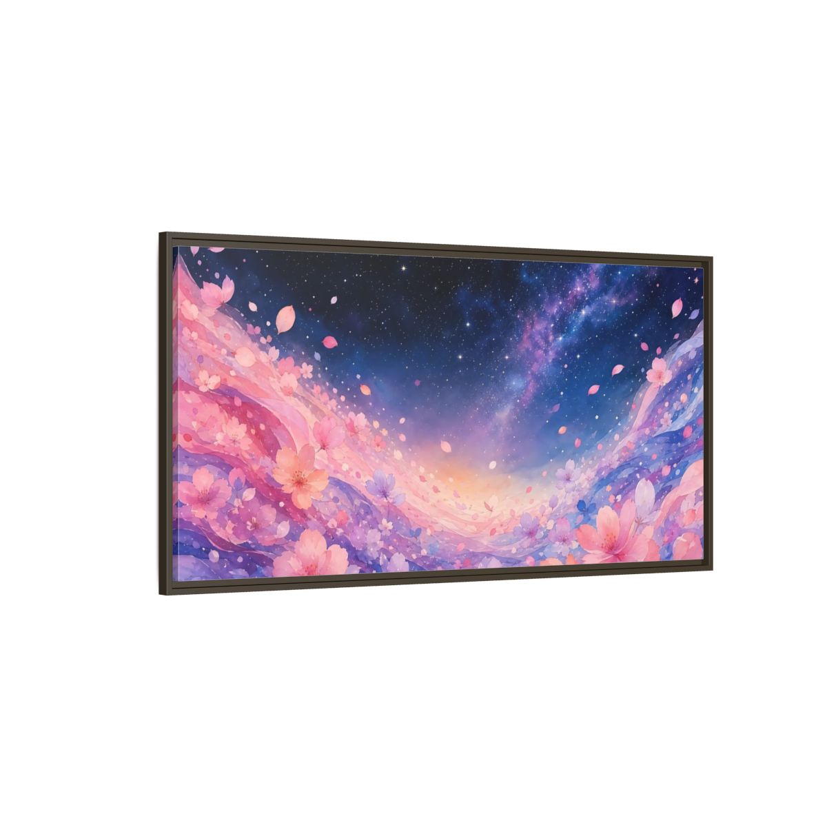Side Mockup 4. Nature Cherry Blossoms Pink Floral Galaxy shown as stretched canvas wall art