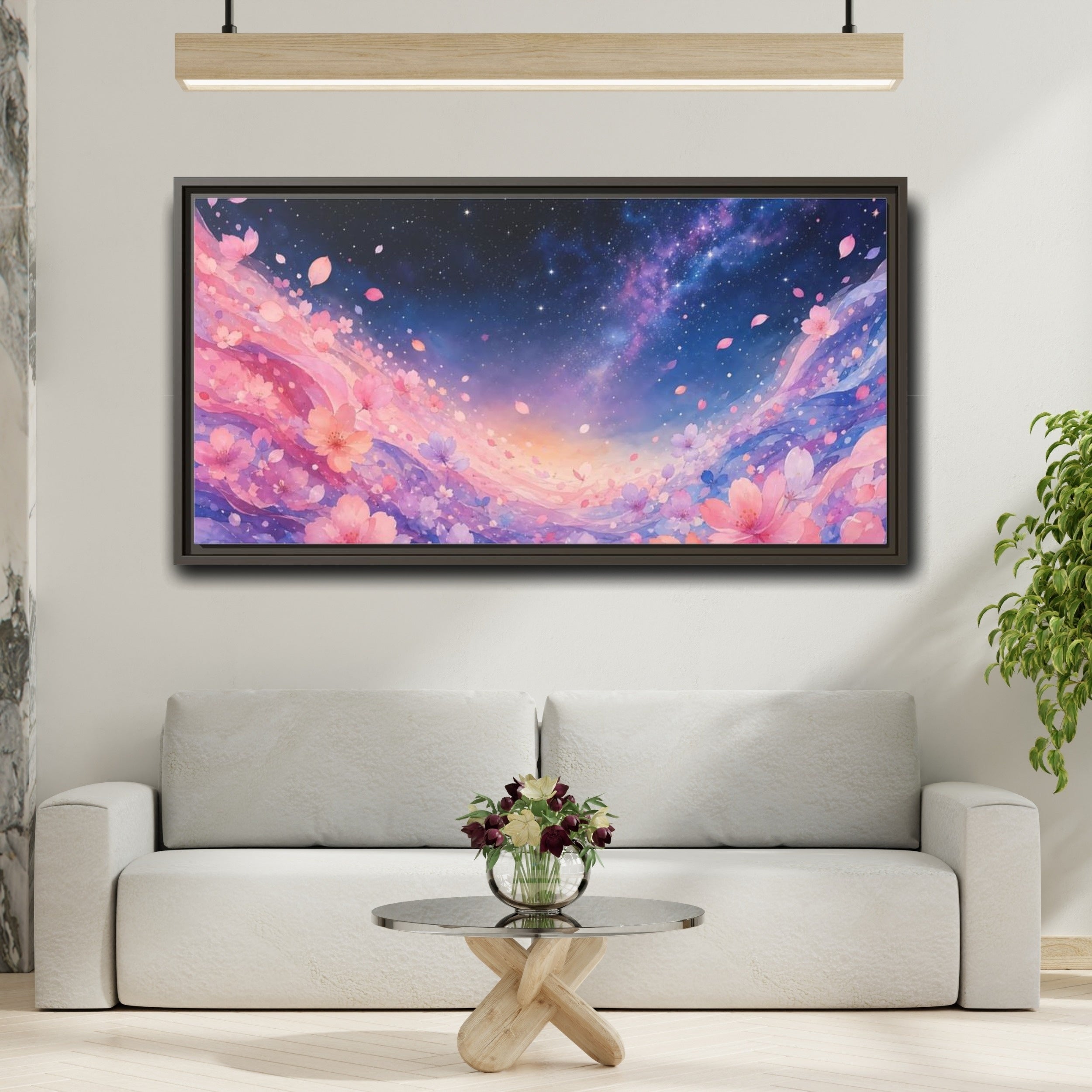 Mockup 2. Nature Cherry Blossoms Pink Floral Galaxy shown as stretched canvas wall art